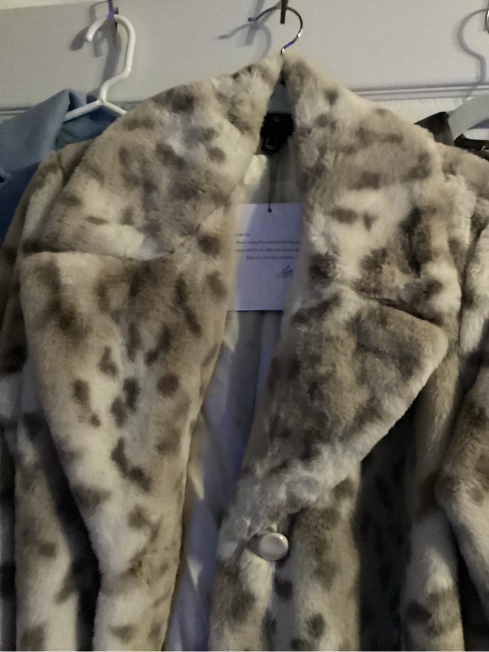 dennis basso Taupe and White Faux Fur Leopard-Print Jacket